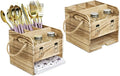 Ikee Design 2 Piece Set Wooden Utensil Caddy with Handles,Includes Free Salt Pepper Shaker,Silverware Caddy for Countertop,Party and Kitchen,Spoon and Fork Holder,Picnic Cutlery Holders,Oak Color