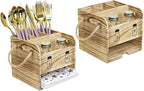 Ikee Design 2 Piece Set Wooden Utensil Caddy with Handles,Includes Free Salt Pepper Shaker,Silverware Caddy for Countertop,Party and Kitchen,Spoon and Fork Holder,Picnic Cutlery Holders,Oak Color