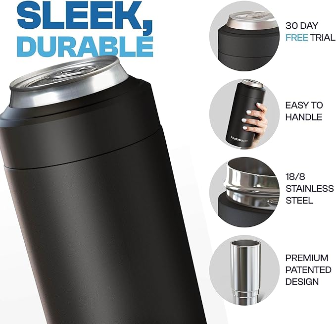 Frost Buddy Universal Can Cooler - Fits all - Stainless Steel Can Cooler for 12 oz & 16 oz Regular or Slim Cans & Bottles - Stainless Steel (Diamond Plate - Silver)