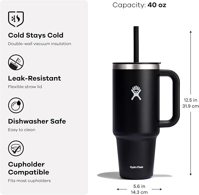 Hydro Flask 40 Oz Travel Tumbler with Handle, Lid and Straw - Insulated Stainless Steel in Western Light Blue