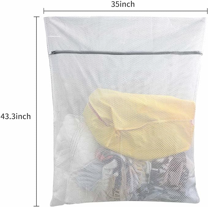 Oversized Honeycomb Mesh Laundry Bags, 2 Pack 35x43.3 inch Heavy Duty Delicate Wash Bag with Zipper.