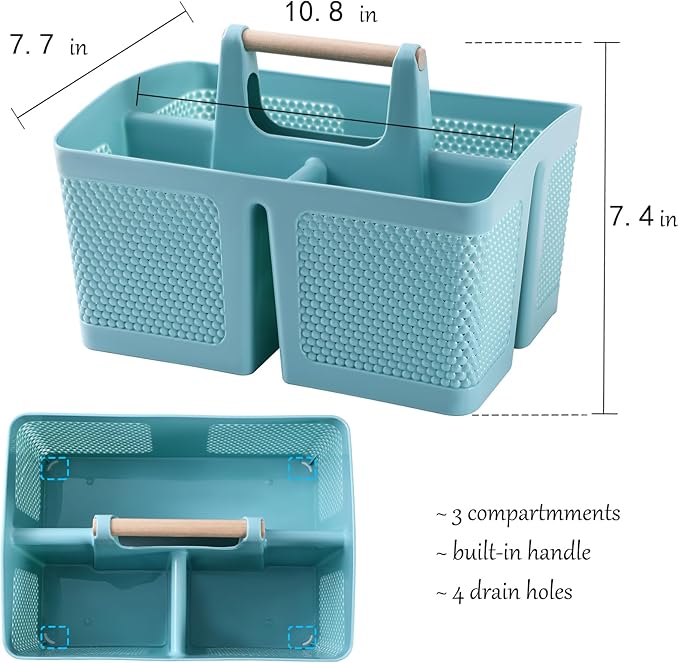 rejomiik Portable Shower Caddy Basket Plastic Cleaning Caddy Organizer Storage Tote with Handle for Bathroom, College, Dorm Room Essentials, Blue