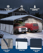 20x20FT Heavy Duty Metal Carport,Outdoor Portable Car Garage w/Led Light,Removable PE Sidewalls,Reinforced Base & Galvanized Steel Roof, Outdoor Car Port Canopy Shelter for Boats,Trucks