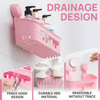 LEVERLOC Shower Caddy Suction Cup 2 Pack, Shower Organizer Removable Bathroom Shelf, Storage for Inside Shower Powerful Suction Max Hold 22lbs Waterproof Holder, Pink