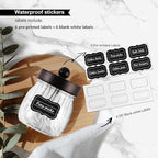 6 Pack Qtip Holder Bathroom Set, SheeChung Plastic Mason Jar Apothecary Jar Set for Bathroom Vanity Storage Organizer, Farmhouse/Home Decor, 12 Labels (Bronze)