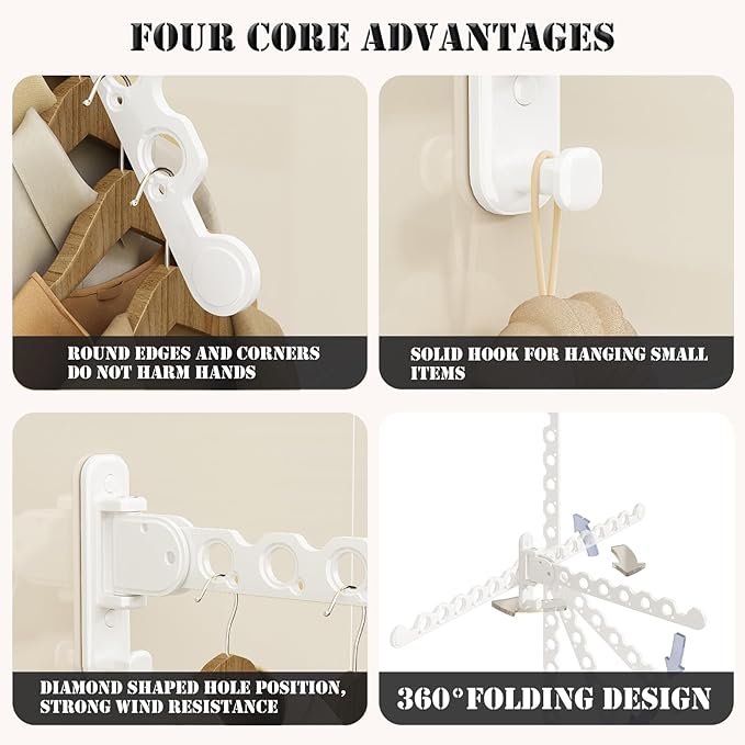 Wall Mount Clothes Drying Racks White Clothes Drying Organizer Rack Garment Hooks Aluminium Retractable Folding Indoor Wall Mounted Hanger Space Saver for Laundry Room Bedroom White 2-Pack