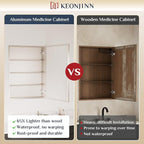 Keonjinn Medicine Cabinet Mirror 30" x 26", Assembly Needed, Brushed Nickel Bathroom Mirror with Storage, Beveled Aluminum Frame, Stepless Adjustable Shelves, Surface Mount or in Wall