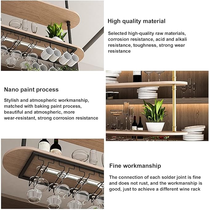 Ceiling Hanging Plant Stand Metal Wine Rack - LOFT Retro Iron Solid Wood , Wooden Hanging Wine Glass Holder, Ceiling Mounted Storage Rack, Industrial Ceiling Mount Shelves 2 Layer ( Color : Black , Si