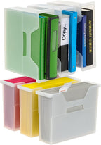 IRIS USA Small Portable Desktop File Box with Open Lid, 6 Pack, Side Handles, Hanging File Folders, Tabs & Inserts, Letter Size, Magazines, Newspapers, Mail, Books, Notebooks, Clear