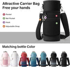 40 oz Insulated Water Bottle | Thickened Stainless Steel Vacuum Metal | Portable Sports Water Jug for Gym and Hiking with Straw, Carrier Bag, Handle Strap | BPA-Free 40 oz, Black