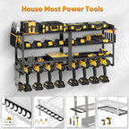 32" W Large Power Tool Organizer Wall Mount, 4 Tiers Heavy Duty Metal Garage Storage Racks, Drill Hanger Storage Rack with 8 Drills Holder, Utility Racks for Garage Workshop
