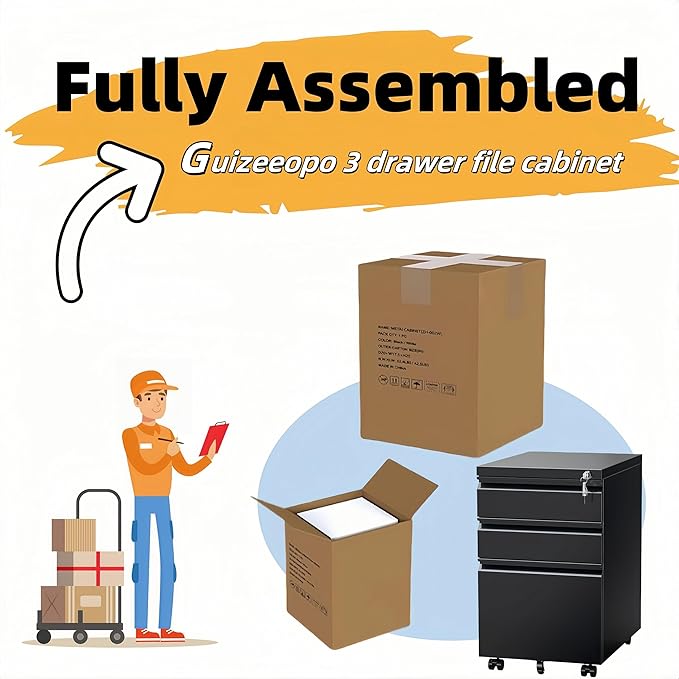 Filing Cabinets for Home Office, Mobile File Cabinet with Lock, 3 Drawer Filing Cabinet for A4/Letter/Legal Size Folder, Fully Assembled Except Casters, Matte Black