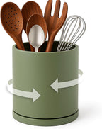 D'vine Dev 360° Rotating Utensil Holder – 5" Kitchen Utensil Crock for Countertop, Modern Cooking Tool Organizer for Kitchen Storage & Décor, Olive, 72-X-C-1