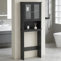 Nuturelly Over The Toilet Storage Cabinet, Bathroom Storage Organizer with Adjustable Shelves and Double Glass Doors, Freestanding Above Toilet Storage with Open Shelf, Wooden Toilet Rack(Black)