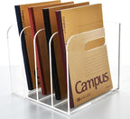 4 Vertical Compartments File Holder, Clear Acrylic Desk Organizer and Storage Bins Holding for Magazines, Binders, Notebooks, Envelopes, Multi-purpose Document Organizer for Home Office