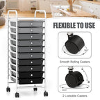 GOFLAME 10-Drawer Rolling Storage Drawer Cart, Utility Cart with Removable Drawers & Metal Frame, Mobile Art Craft Drawer Cart with Lockable Wheels for Home, Office, Studio, School, Gray Gradient