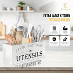 Kitchen Utensil Holder For Countertop With 4 Compartments - Kitchen Organizer Countertop, Extra Large Utensil Holder, Cooking Utensils Holder - White