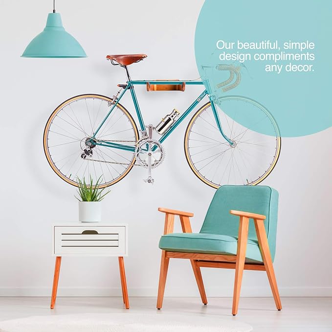 WOKK Wooden Bike Wall Mount - Horizontal Bicycle Wall mount for Home or Garage, Wall Bike Rack for apartment, Your Elegant Indoor Bike Storage