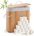 Leinuosen Bamboo Toilet Paper Storage Basket 8 Gallons Toilet Paper Organizer Holder with Lid Waterproof for Kitchen Bathroom Home(Beige,Regular)