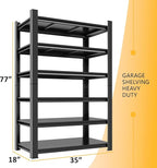 36" W*18" D 6-Tier Garage Storage Shelves, Metal Shelving Unit Heavy Duty Adjustable, 3000lbs Capacity, Utility Storage Rack Organizer for Garage, Basement, Pantry & Warehouse, Black, 77" H