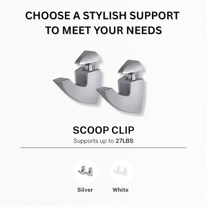 Glass Shelves - Tempered Safety Glass Shelves for Bathroom, Choose Over 20 Shelf Brackets and Multiple Shelf Sizes - Scoop Style - 23.6 x 7.9 in - Silver Clip