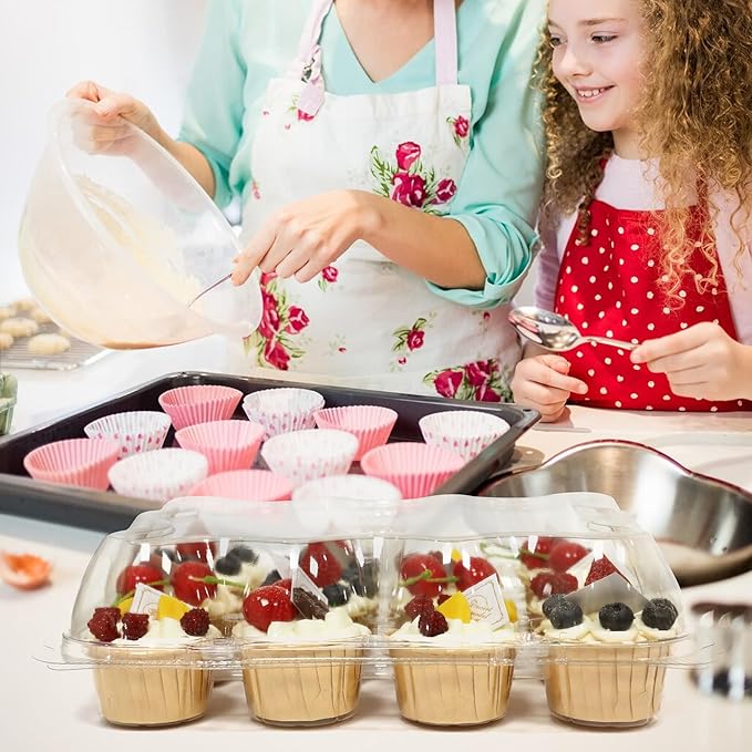 12 Count x 6 Sets Plastic Cupcake Containers, Durable and BPA-Free Cupcake Holder with Lid for Easy Transport Storage, Stackable Clear Cupcake Carriers, Reusable Dessert Boxes