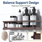 YASONIC Shower Caddy Adhesive, No Drill Bathroom Shower Organizers, with Removable Hooks, Rust Proof Shower Shelves, Wall-Mounted Shower Holder, 2 Pack Bronze