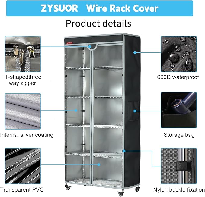 Shelving Cover Wire Shelf Rack Dust Cover,dustproof, Waterproof, Sunscreen, Front Transparent Panel Design for Easy Viewing, Suitable for 36" Wx18 Dx54 H (No Shelves,Black)