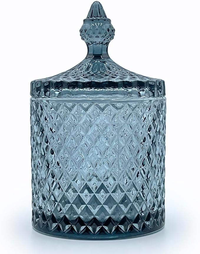 Colorful Glass Jar With Lid,Trinket Dish,Candy Cookie Jars,Buffet Biscuit Containers Food Storage,Decorative Jar(Large Blue Gray)