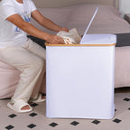 efluky Laundry Hamper with Lid, Double Laundry Hamper with 2 Removable Bags, 2 Section Laundry Basket with Bamboo Handles for Bathroom, Bedroom & Laundry Room -White