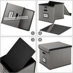 Huolewa Portable Leather File Organizer Boxes with Lids, Office Document Boxes Organizer, Filing Boxes, Decorative Small File Boxes for Hanging Files with Plastic Slide for Office/Decor/Home