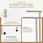 Free Standing Towel Rack for Bathroom - Satin Gold Finish - Stand Alone 2 Tier Stainless Steel Towel Rack for Bathroom Floor with Heavy Marble Base, Double T Shape Drying Stand for Towels