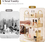 Bathroom Counter Organizer Countertop, 3 Tier Makeup Perfume Shelf Storage, Skincare Cosmetic Tray for Dresser Vanity - Gold