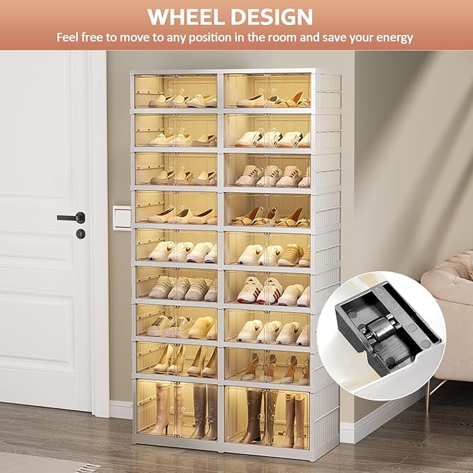 Collapsible Shoe Rack Organizer 9 Tiers-36 Pairs Foldable Shoe Cabinet with Doors, Large Plastic Folding Shoe Cabinet, Easy Assembly Shoe Shelves Organizer for Entryway, Living Room