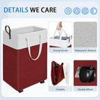HomeHacks 75L Rolling Laundry Basket with Wheels, Collapsible & Waterproof Laundry Hamper, Mobile Clothes Hamper, Storage Laundry Bins with Handles for Laundry Room, Bedroom, Bathroom & Dorm, Red