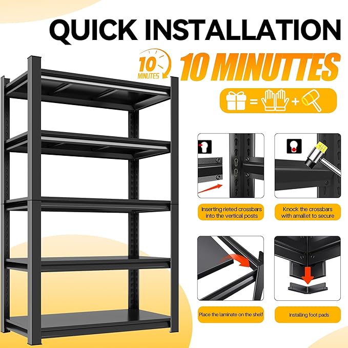 36" W*18" D 6-Tier Garage Storage Shelves, Metal Shelving Unit Heavy Duty Adjustable, 3000lbs Capacity, Utility Storage Rack Organizer for Garage, Basement, Pantry & Warehouse, Black, 77" H
