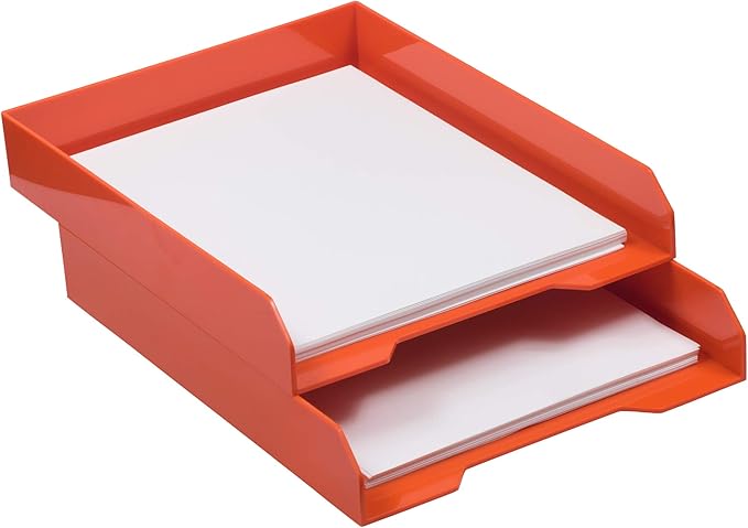 JAM PAPER Stackable Paper Trays - Orange - Desktop Document, Letter, & File Organizer Tray - 2/Pack
