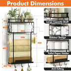 Towel Racks for Bathroom 23.8 Inch Wall Mounted Towel Rack with Shelf, Small Bathroom Towel Storage Holds 3–6 Large Rolled Towels, Metal Wall Towel Rack, Black