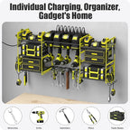 CCCEI Green Power Tool Organizer Wall Mount, Large Tools and Battery Storage Rack Charging Station Individual Switches. Drills Holder, Garage Utility Shelves with 6FT Power Strip. Gift for Men.