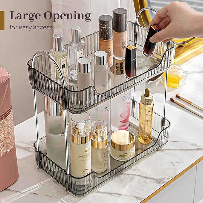 Aveniee Bathroom Counter Organizer Countertop, Makeup Perfume Shelf Storage, 2 Tier Skincare Cosmetic Tray for Dresser Vanity - Grey