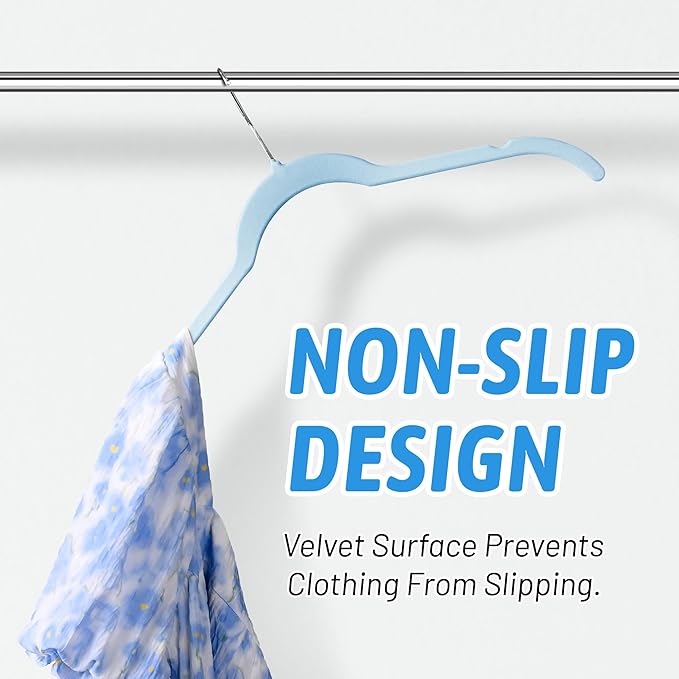 30 Pack Velvet Hangers – Premium Non-Slip Slim Clothes Hangers with 360° Swivel Hook, Space-Saving Flocked Shirt Hangers for Coats, Dresses, Blouses, Suits(Blue)