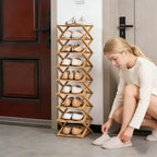 2/3/4/5/6/7/8/9 Tier Bamboo Shoe Rack - Foldable,No Installation Needed,Space-Saving Multi-Tier Storage for Indoor & Balcony Use (Yellow,7 Layers)