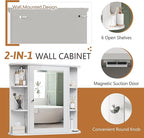 Meilocar Bathroom Medicine Cabinet, Bathroom Mirror Cabinet Wall Mounted with 6 Side Open Shelves, White Wall Cabinet with Mirror, White