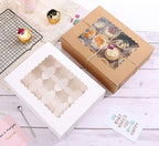 3-Set Cupcake Boxes Bulk with Clear Display Window Hold 12 Standard Cupcakes, Disposable Food Grade Brown Cupcake Carrier Cupcake Container, Perfect for Cupcakes Muffins Cookies Pastries
