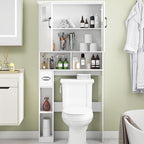 Vabches Freestanding Toilet Storage Cabinet with Double Doors, Shelf Space Saver, Anti-Tip Design & Adjustable Shelf, White