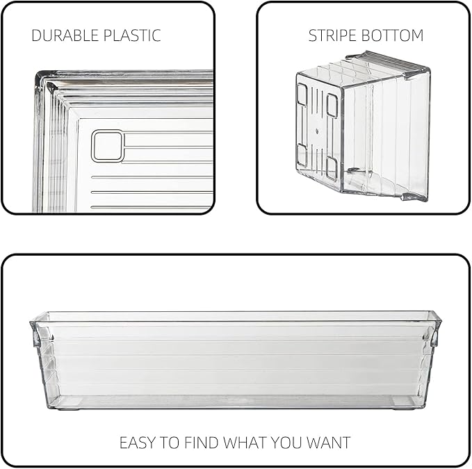 Backerysupply Clear Plastic Drawer Organizer Tray for Vanity Cabinet (6"×3"×2" Set of 8) Storage Tray for Makeup, Kitchen Jewelries and Gadgets