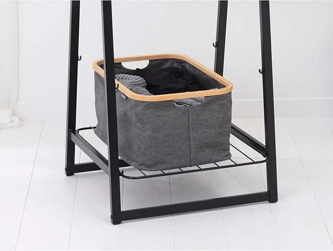 Brabantia - Foldable Laundry Basket 10.6 Gal - Water Resistant Hamper for Wet & Dry Laundry - Storage Basket for Clothes & Linen - Bamboo Rim for Easy Grip - Garment Washing - Pepper Black