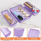 25 PCS Plastic Drawer Organizer Set, 4-Size Versatile Organizer Trays & storage Bins for Makeup, Jewelry, and Gadgets in Bathroom, Bedroom and Office,Clear Purple