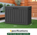 47 Gallon Resin Deck Box Outdoor Storage Box for Patio Furniture,Outdoor Cushions,Garden Tools and Pool Supplies,Waterproof,Lockable(Black,47Gallon)