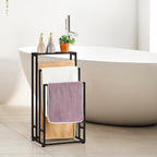 Freestanding Towel Rack 3 Tier Towel Drying Rack for Bathroom Small Standing Hand Towel Holder Black Towel Rack Stand with Storage Shelf for College Dorm Pool Side (Black)